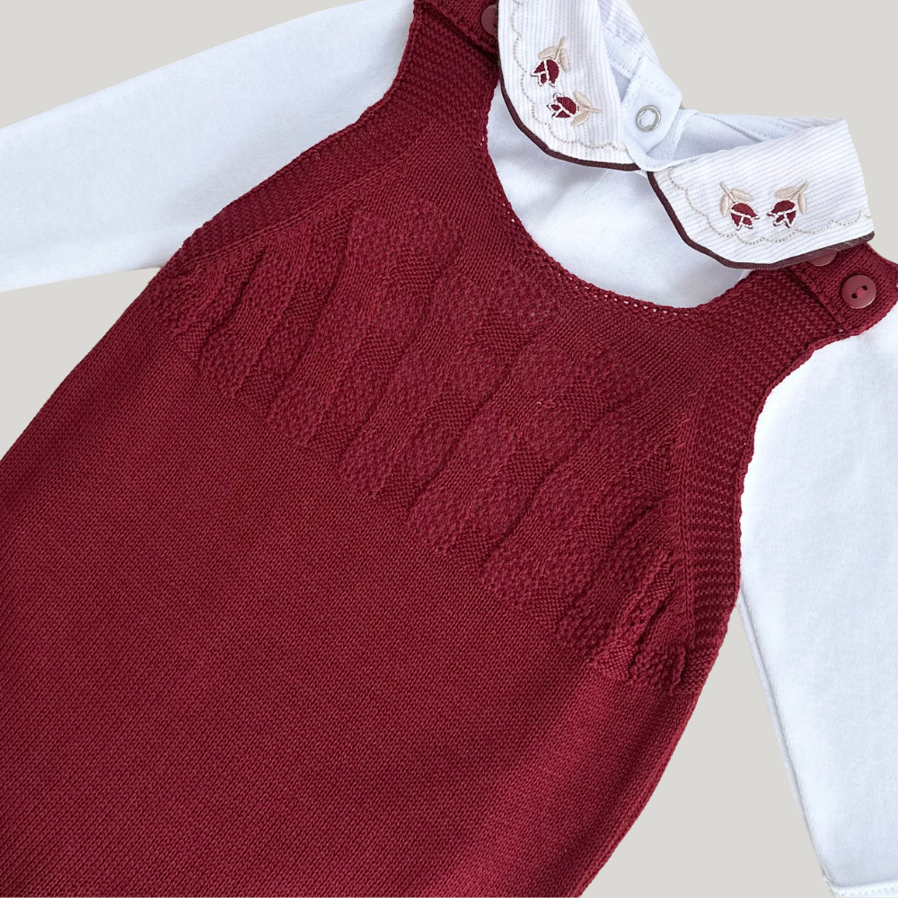 Kit Saída Maternidade 3 Peças Tricot Menina Flowers Bordo