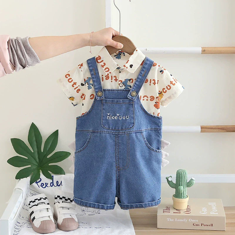 Jardineira Infantil Jeans com Camisa