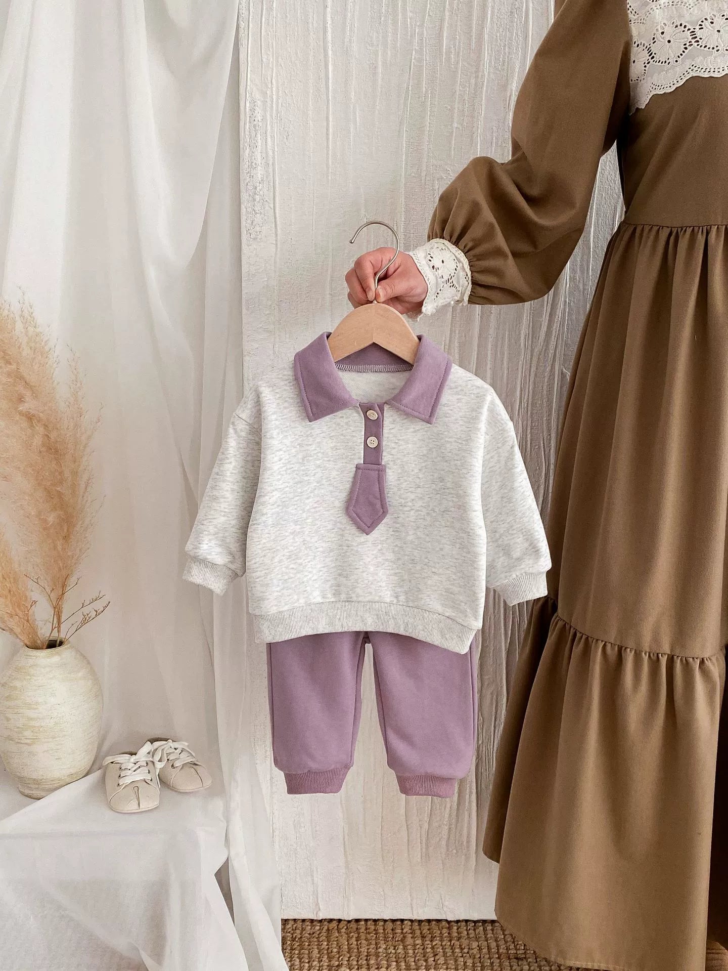 Conjunto Infantil Roxo e Cinza Gravatinha