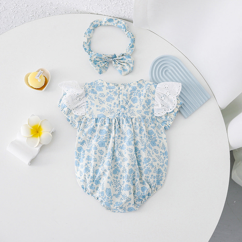 Body/ Vestido Infantil Azul Flores