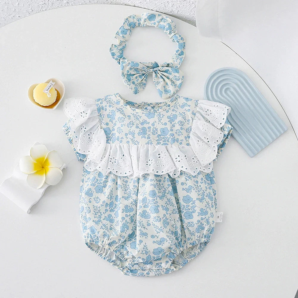 Body/ Vestido Infantil Azul Flores