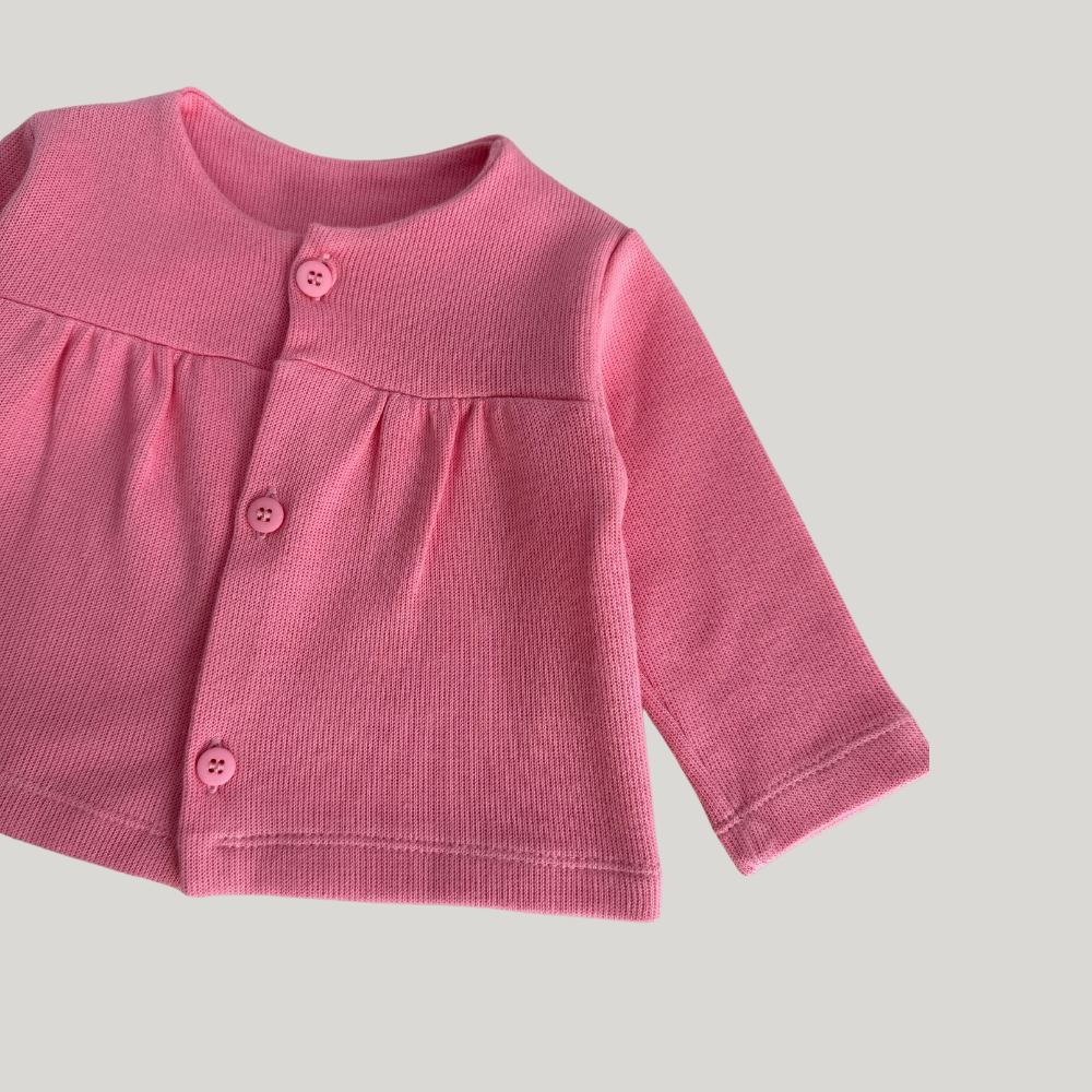 Conjunto Bebê 2 Peças Tricot Bordado Cereja Rosa