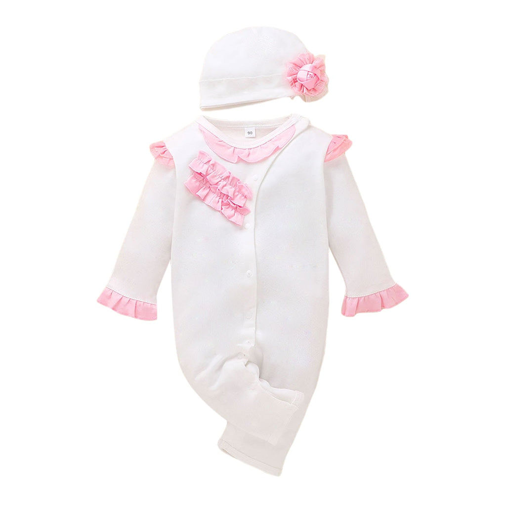 Macacão Infantil Feminino Babadinho com Touca