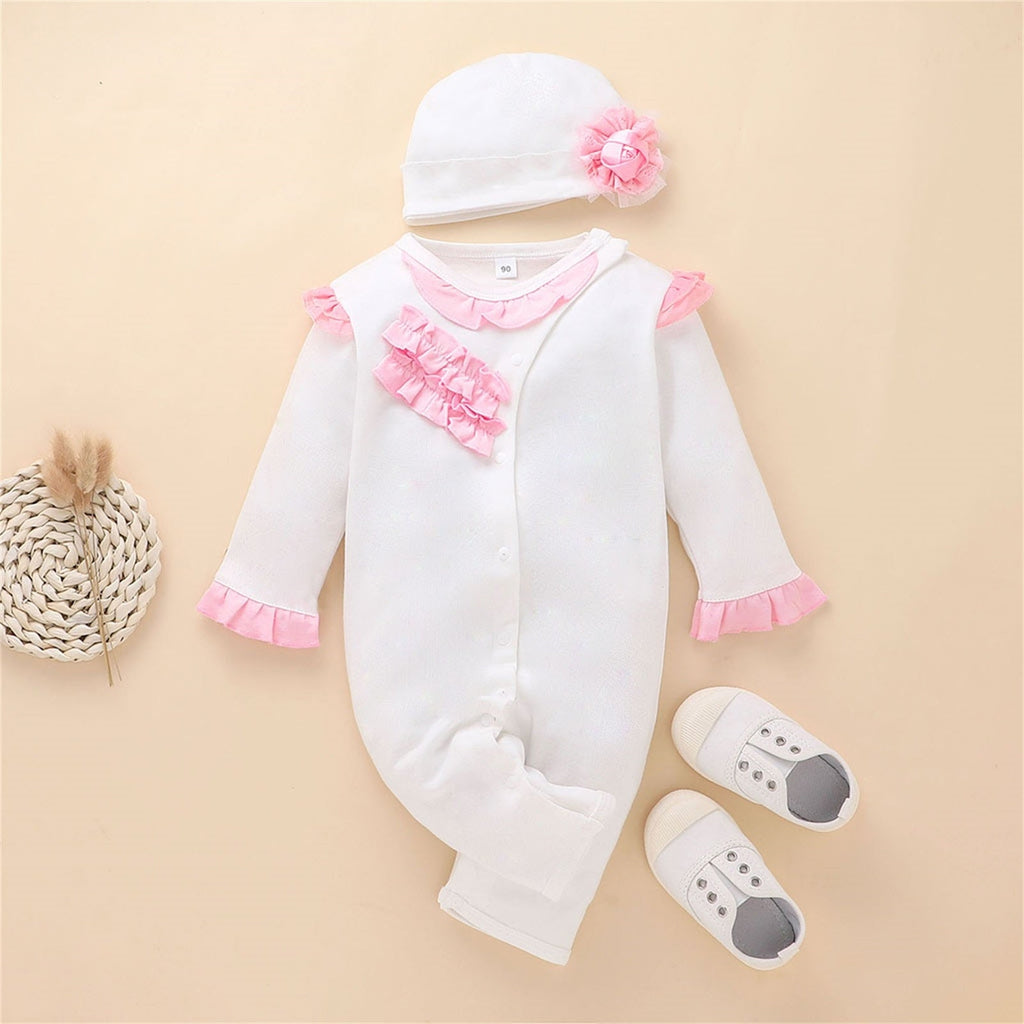 Macacão Infantil Feminino Babadinho com Touca