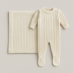 Kit Saída Maternidade 2 Peças Tricot Trançado Bege