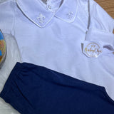 Bordado branco c calça verde