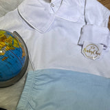 Body s bordado c calça azul