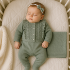 Kit Saída Maternidade 3 Peças Tricot Menina Loren Green