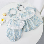 Body/ Vestido Infantil Azul Flores