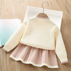 Conjunto Infantil Feminino Tricô Lacinho Plíssado