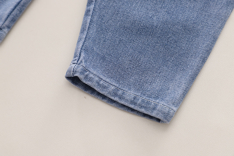 Conjunto Infantil Jardineira Arco íris Jeans e Lístras