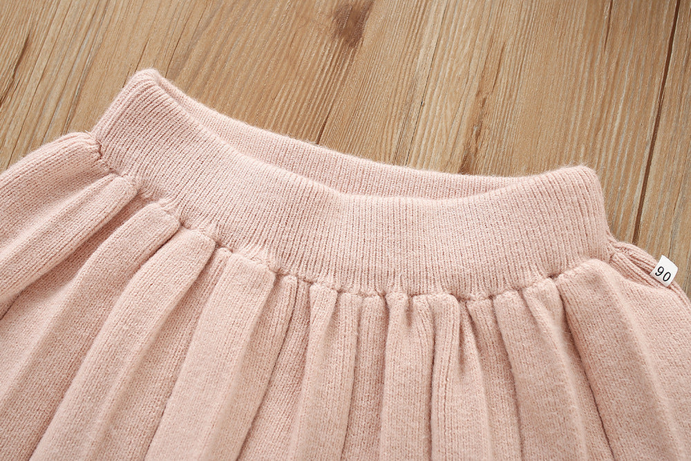 Conjunto Infantil Feminino Tricô Lacinho Plíssado