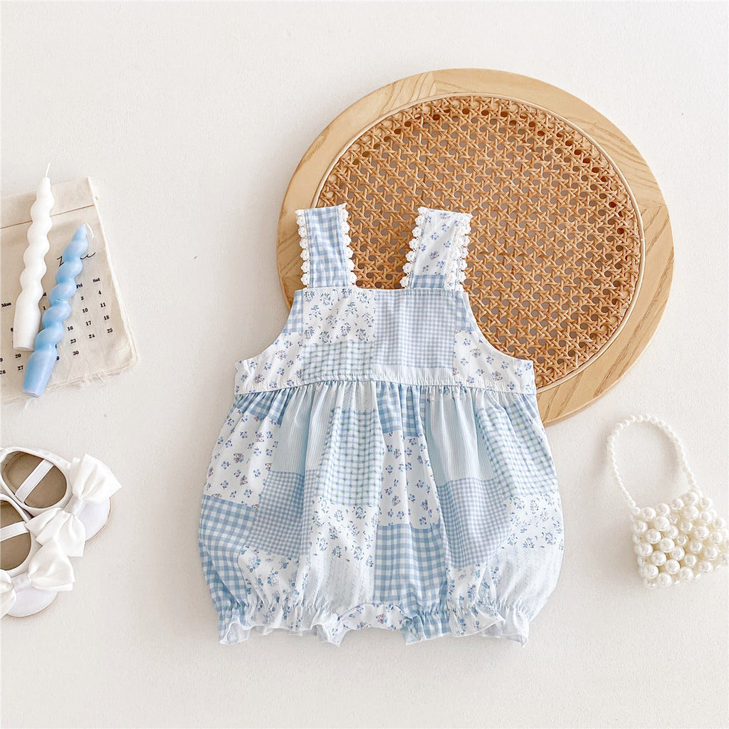 Macaquinho Infantil Feminino Xadrez Florzinhas