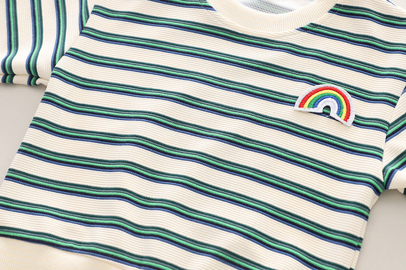 Conjunto Infantil Jardineira Arco íris Jeans e Lístras