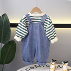 Conjunto Infantil Jardineira Arco íris Jeans e Lístras
