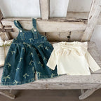 Jardineira Infantil Jeans Lacinhos