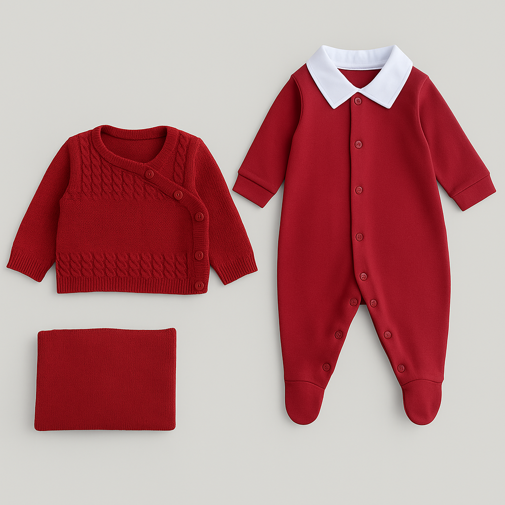 Kit Saída Maternidade 3 Peças Tricot Henry Red