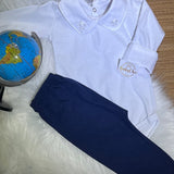 Bordado branco c calça marinho