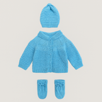 Kit 3 Peças bebê casaco tricot gorro e luva azul