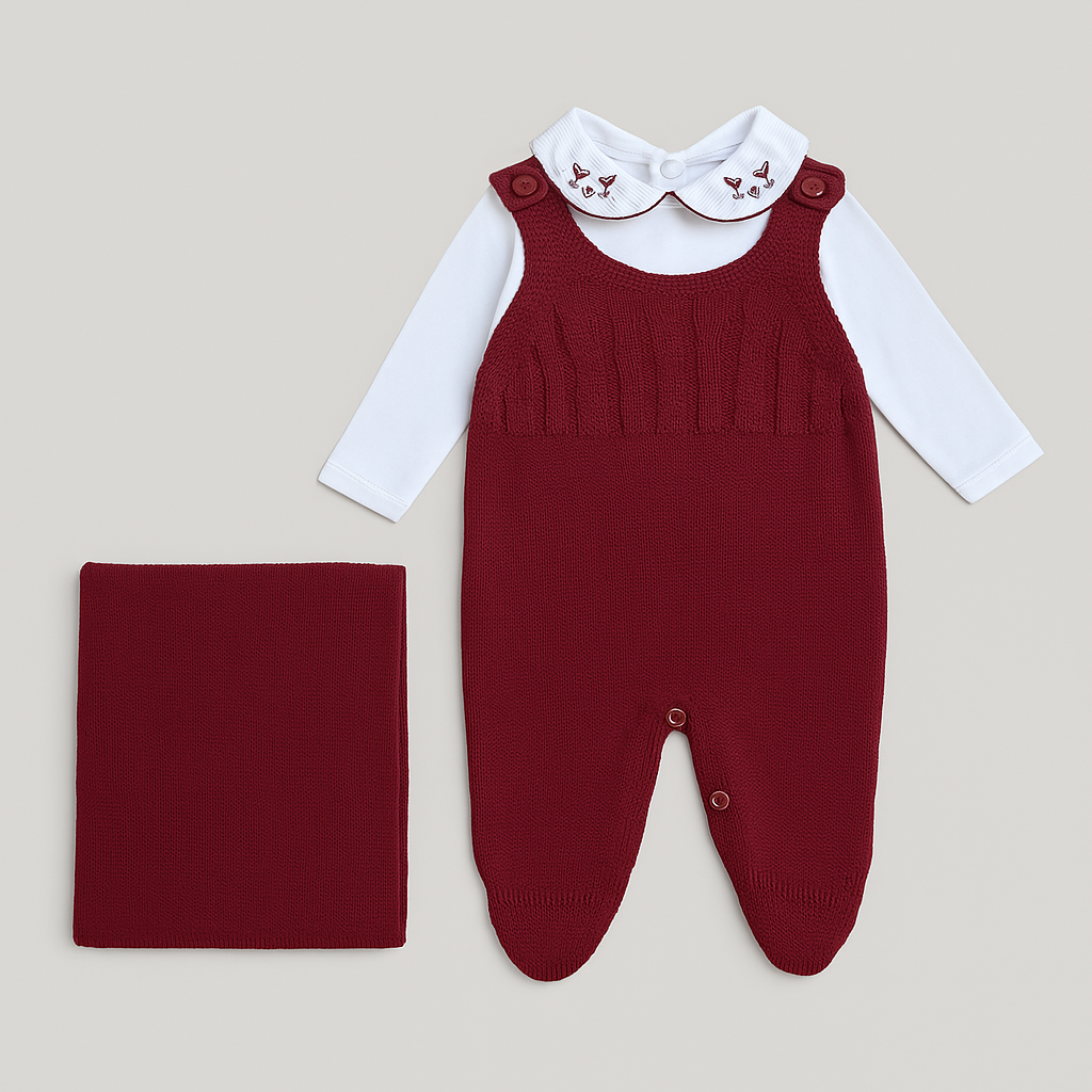 Kit Saída Maternidade 3 Peças Tricot Menina Flowers Bordo