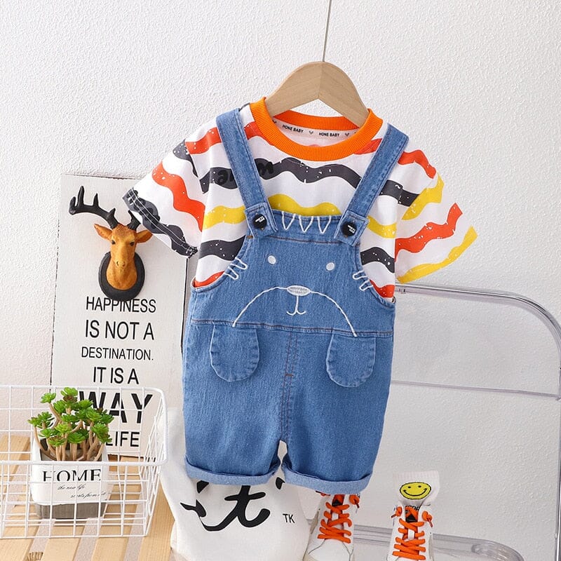 Jardineira Infantil Ursinho e Camiseta